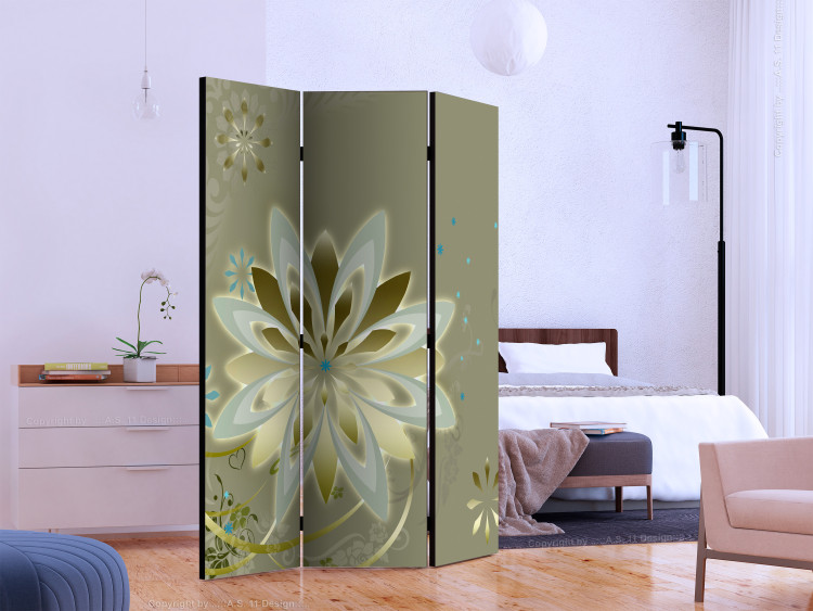 Room Divider Screen Nature's Genesis (3-piece) - 3D illusion in golden-toned flowers 132655 additionalImage 2