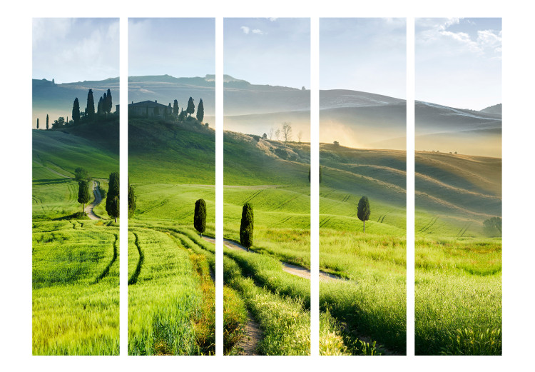 Room Separator Morning in the Countryside II (5-piece) - landscape of green fields against mountains 132955 additionalImage 3