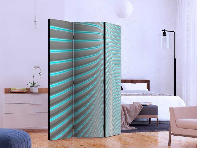 Folding Screen Neon Blue (3-piece) - simple abstraction with a touch of turquoise 133055 additionalImage 2