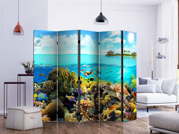 Room Divider Screen Heavenly Maldives II (5-piece) - colorful fish and turtles against an ocean backdrop 133155 additionalImage 2