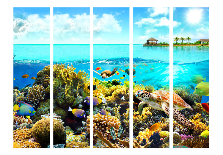 Room Divider Screen Heavenly Maldives II (5-piece) - colorful fish and turtles against an ocean backdrop 133155 additionalImage 3