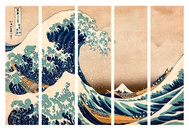 Room Divider Screen Hokusai: The Great Wave off Kanagawa (Reproduction) II (5-piece) - water 133255 additionalImage 7