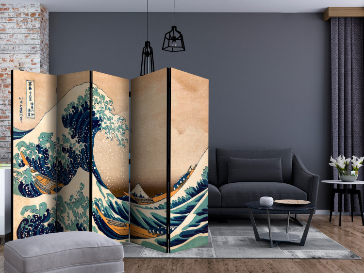 Room Divider Screen Hokusai: The Great Wave off Kanagawa (Reproduction) II (5-piece) - water 133255 additionalImage 4