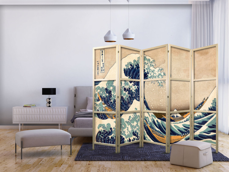 Room Divider Screen Hokusai: The Great Wave off Kanagawa (Reproduction) II (5-piece) - water 133255 additionalImage 8