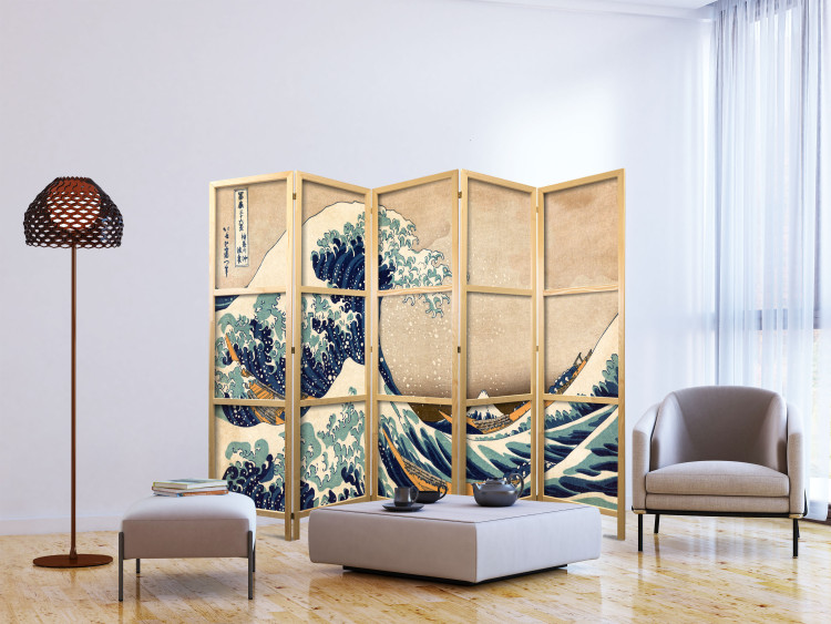 Room Divider Screen Hokusai: The Great Wave off Kanagawa (Reproduction) II (5-piece) - water 133255 additionalImage 6