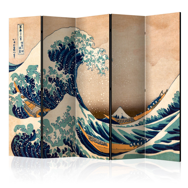 Room Divider Screen Hokusai: The Great Wave off Kanagawa (Reproduction) II (5-piece) - water 133255