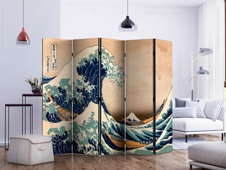 Room Divider Screen Hokusai: The Great Wave off Kanagawa (Reproduction) II (5-piece) - water 133255 additionalImage 2