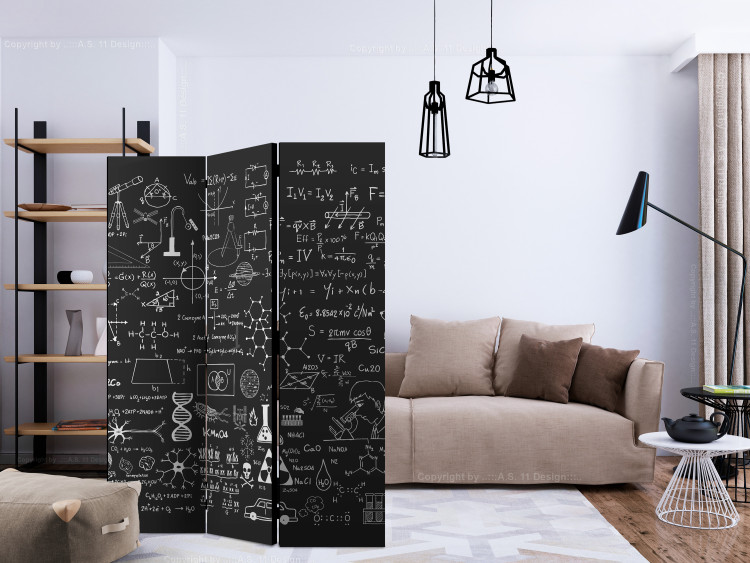 Room Divider Screen Scientific Board (3-piece) - black and white composition with inscriptions 133355 additionalImage 4