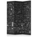 Room Divider Screen Scientific Board (3-piece) - black and white composition with inscriptions 133355