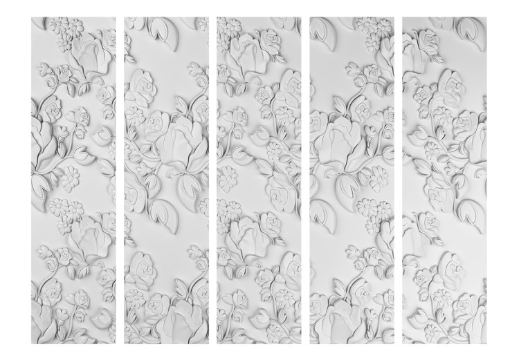 Folding Screen White Ornament: Roses II (5-piece) - composition with floral motif 133555 additionalImage 3