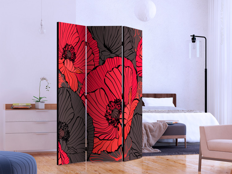 Room Divider Pleated Poppies - red and black poppy flowers in a comic style 133955 additionalImage 2