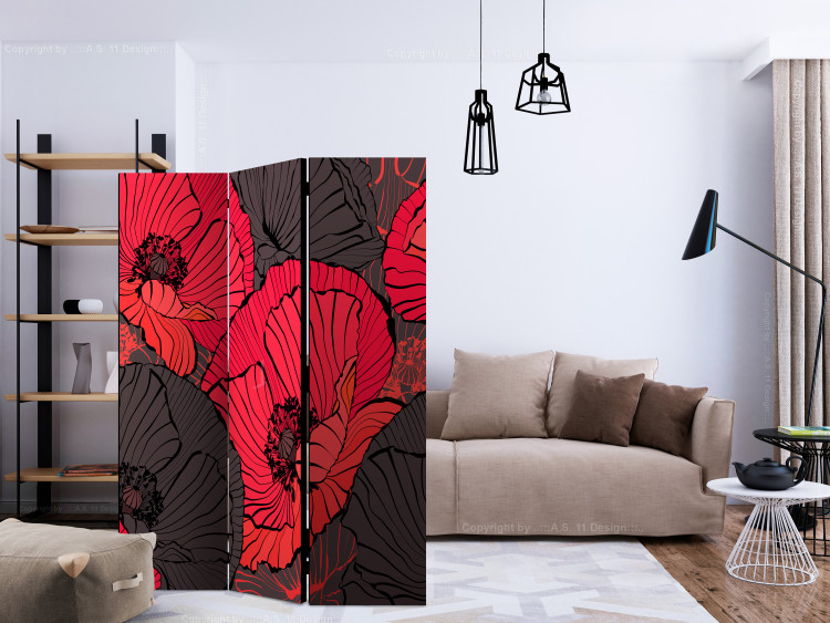 Room Divider Pleated Poppies - red and black poppy flowers in a comic style 133955 additionalImage 4