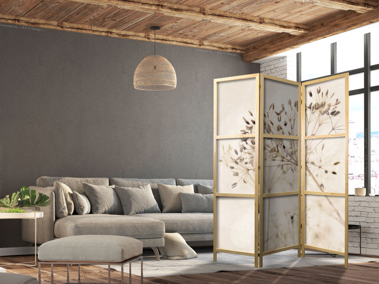 Room Divider Screen Serenity and Contemplation (3-piece) - Delicate plants on a beige background 138355 additionalImage 6