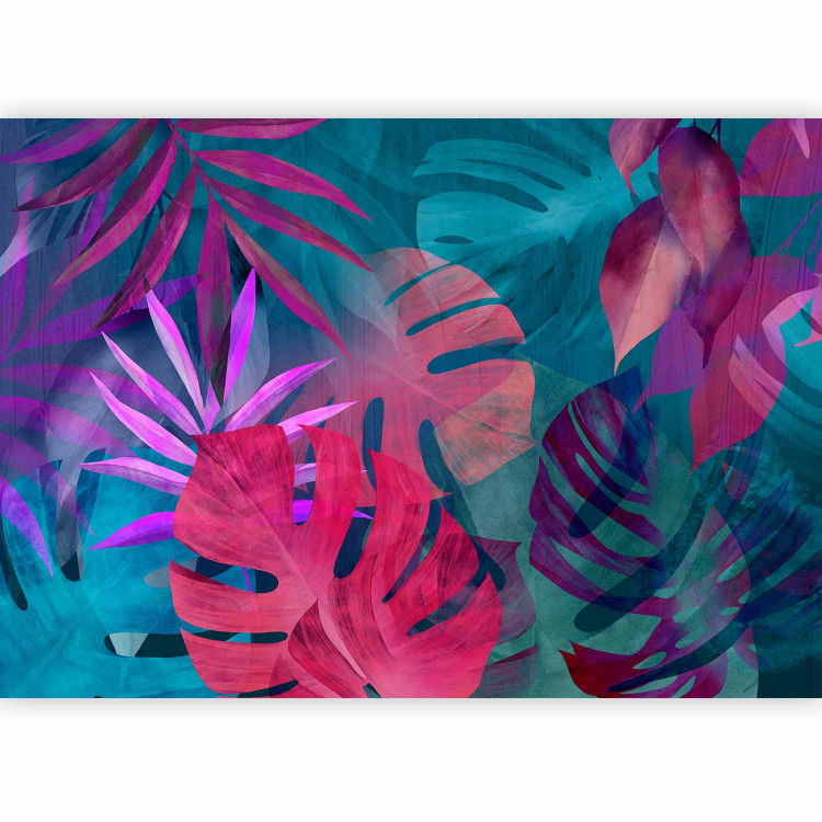 Wall Mural Magic of leaves - abstraction in shades of violet and blue color 142255 additionalImage 1