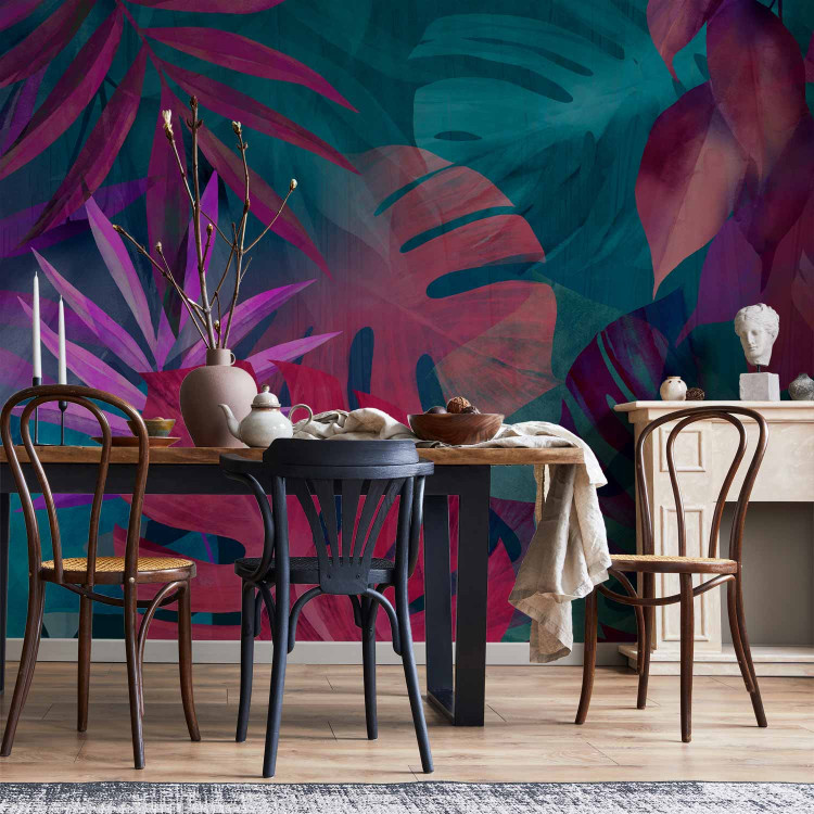 Wall Mural Magic of leaves - abstraction in shades of violet and blue color 142255 additionalImage 6