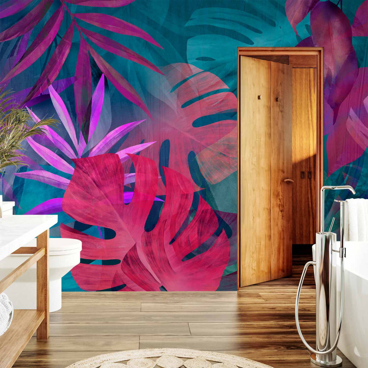 Wall Mural Magic of leaves - abstraction in shades of violet and blue color 142255 additionalImage 8