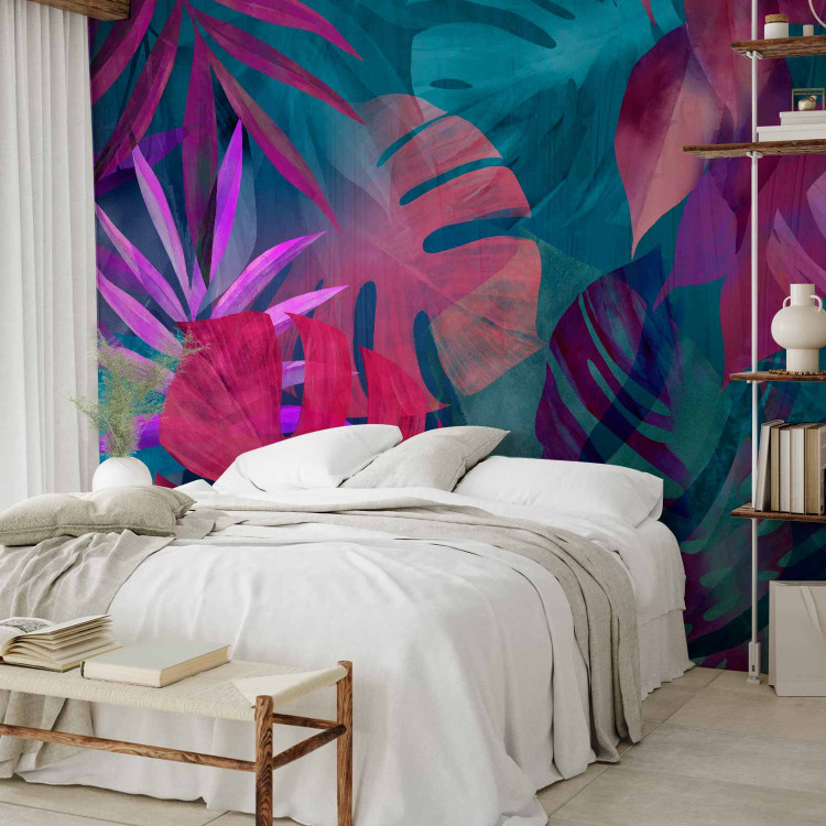 Wall Mural Magic of leaves - abstraction in shades of violet and blue color 142255 additionalImage 2