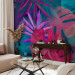 Wall Mural Magic of leaves - abstraction in shades of violet and blue color 142255