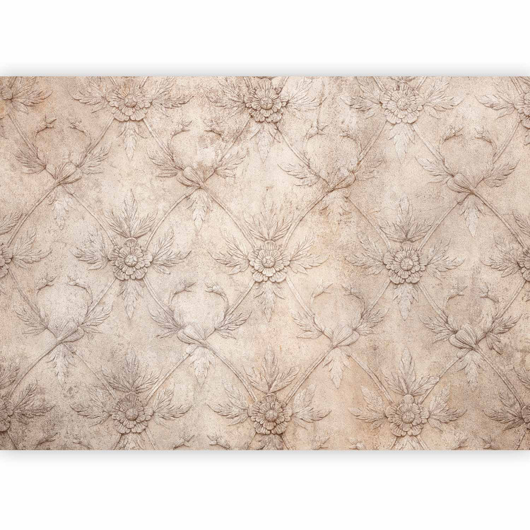 Photo Wallpaper Ornament - light background with texture of carved floral motif in beige 144055 additionalImage 1