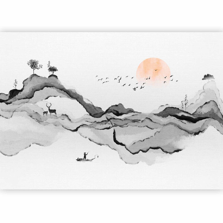 Photo Wallpaper Watercolor Gray Mountains - Abstract Landscape of Nature in Japanese Style 145355 additionalImage 5