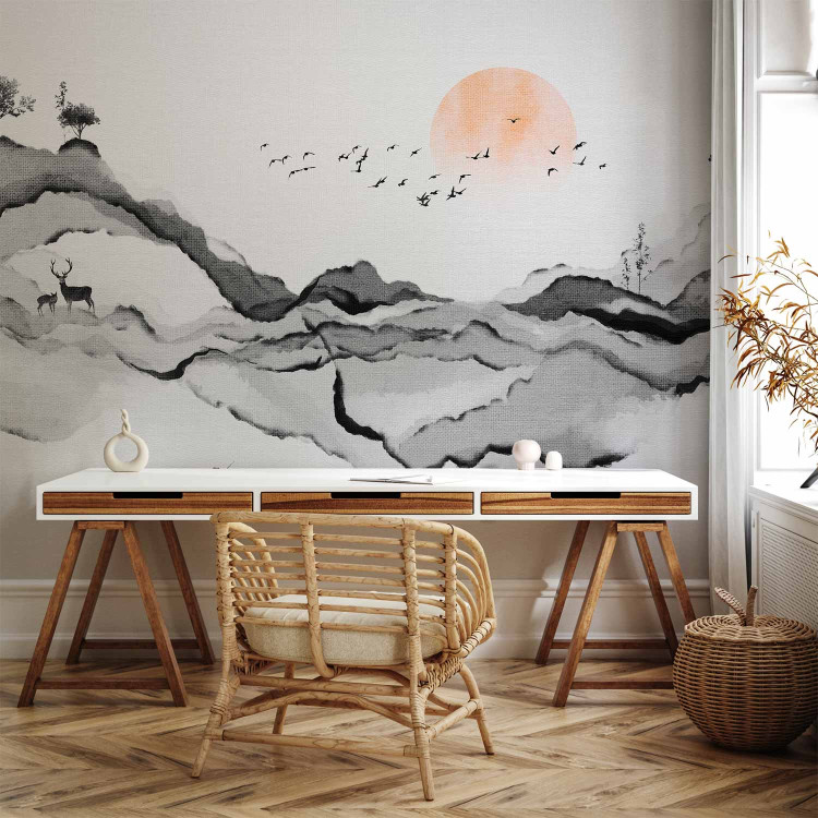Photo Wallpaper Watercolor Gray Mountains - Abstract Landscape of Nature in Japanese Style 145355 additionalImage 4