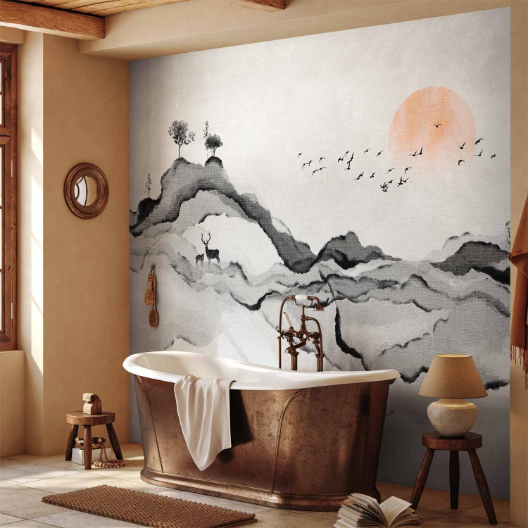 Photo Wallpaper Watercolor Gray Mountains - Abstract Landscape of Nature in Japanese Style 145355 additionalImage 8