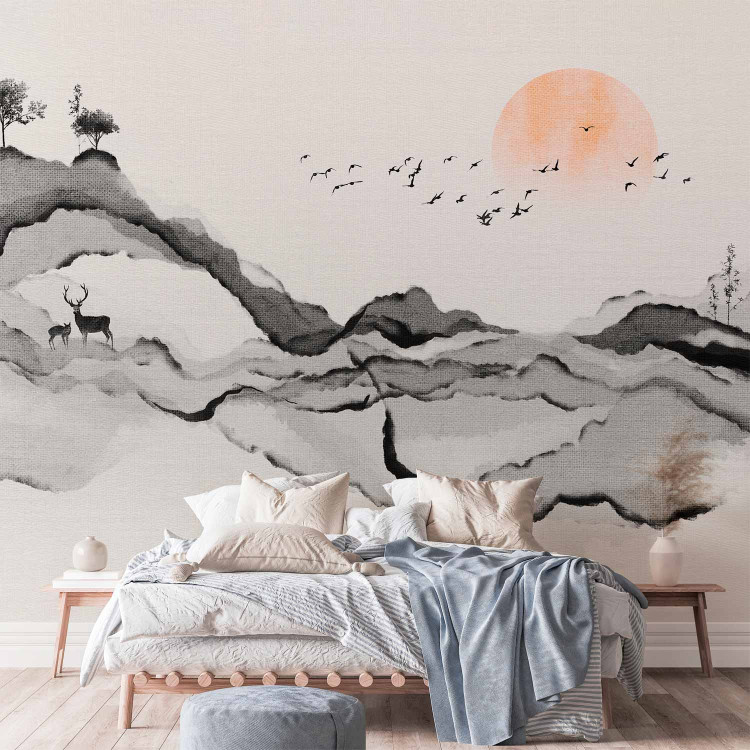 Photo Wallpaper Watercolor Gray Mountains - Abstract Landscape of Nature in Japanese Style 145355 additionalImage 2