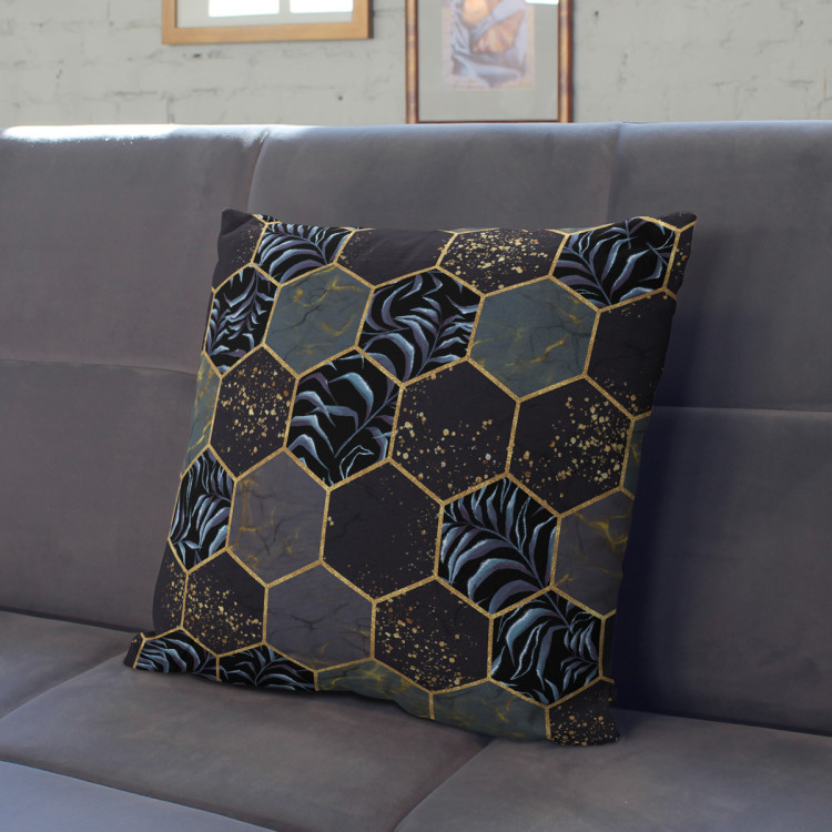 Decorative Microfiber Pillow Floral geometry - hexagons and branches in dark colours cushions 146955 additionalImage 6