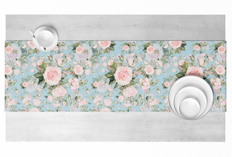 Table Runner Elusive painting - roses in cottagecore style on blue background 147255 additionalImage 3