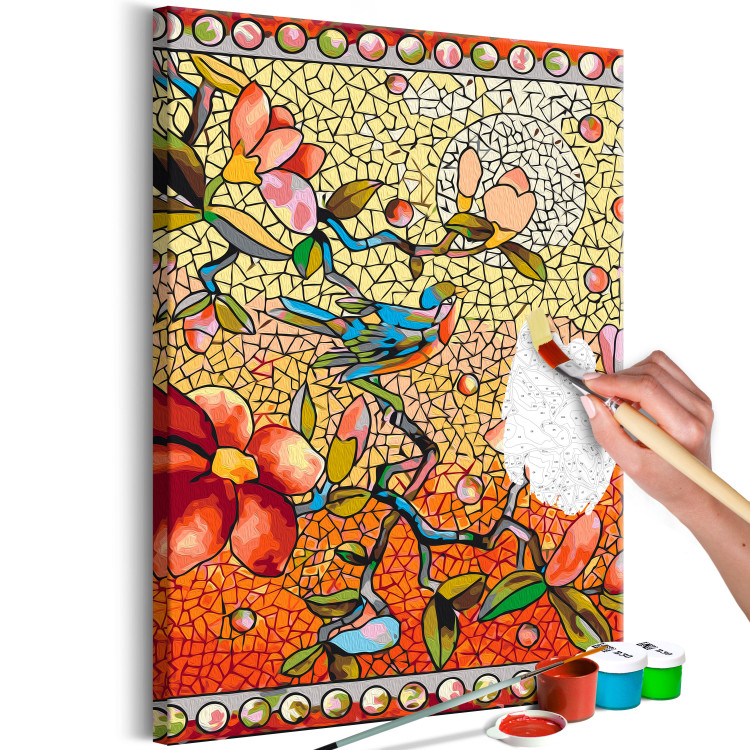 Paint by Number Kit Orange Nature - Colorful Stained Glass Window With Birds and Magnolia Bush 148455 additionalImage 3