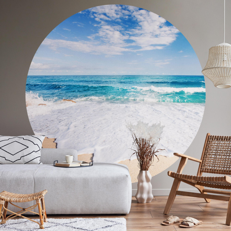 Round wallpaper Tide of Sea Waves - Turquoise Depth of the Sea on a Sunny Day 149155 additionalImage 2