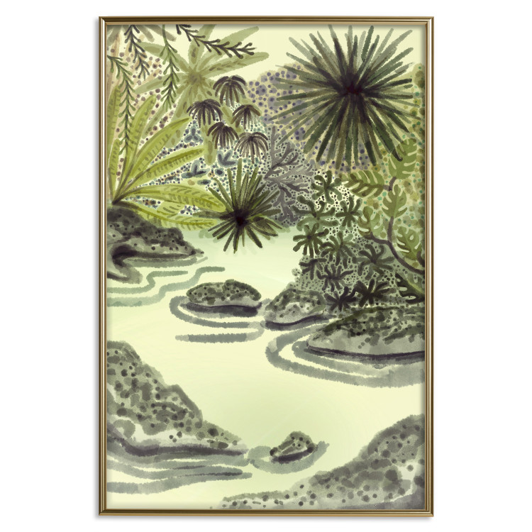 Wall Poster Tropical Lake - Watercolor Landscape in Shades of Green 150055 additionalImage 25