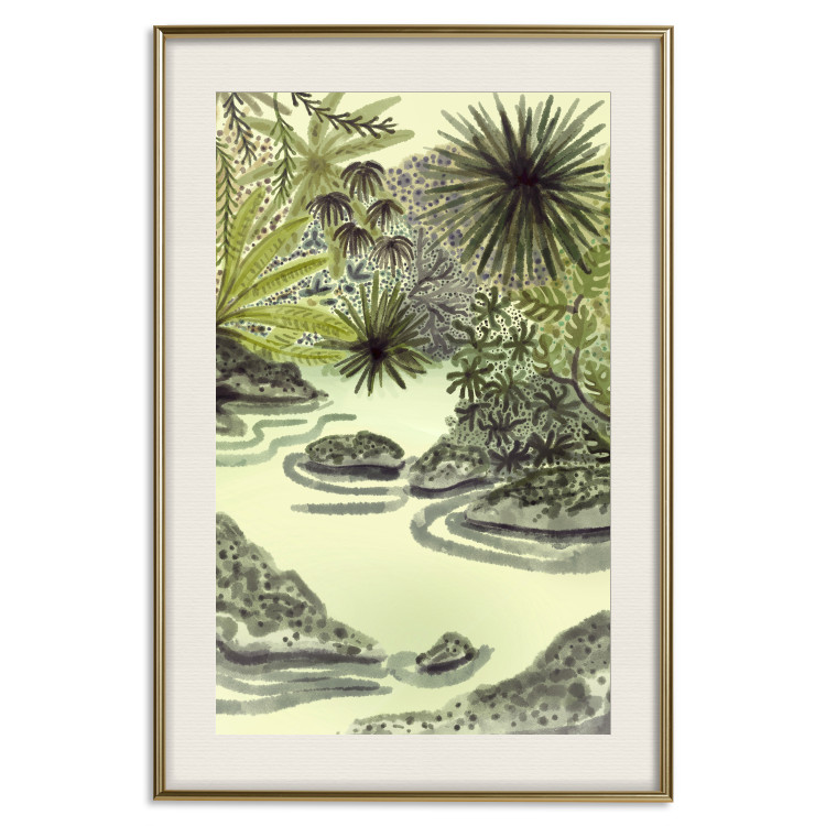 Wall Poster Tropical Lake - Watercolor Landscape in Shades of Green 150055 additionalImage 23