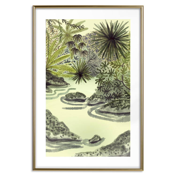 Wall Poster Tropical Lake - Watercolor Landscape in Shades of Green 150055 additionalImage 21