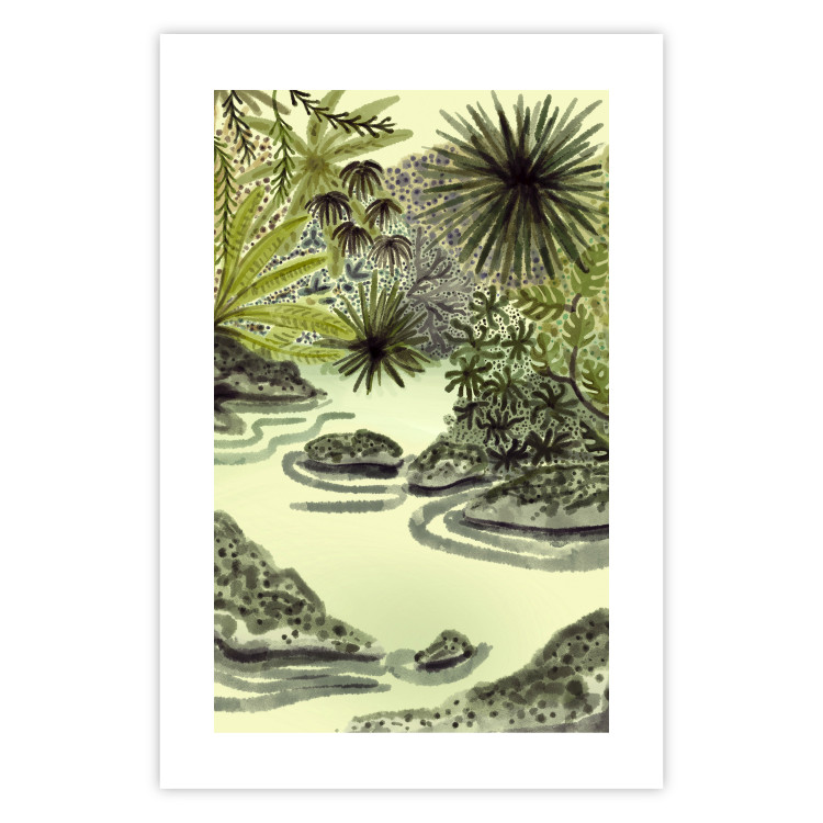 Wall Poster Tropical Lake - Watercolor Landscape in Shades of Green 150055 additionalImage 14