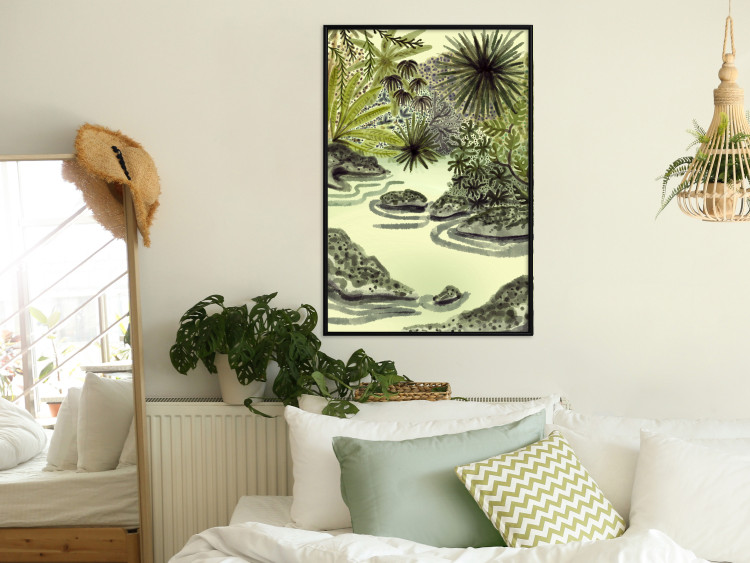Wall Poster Tropical Lake - Watercolor Landscape in Shades of Green 150055 additionalImage 13