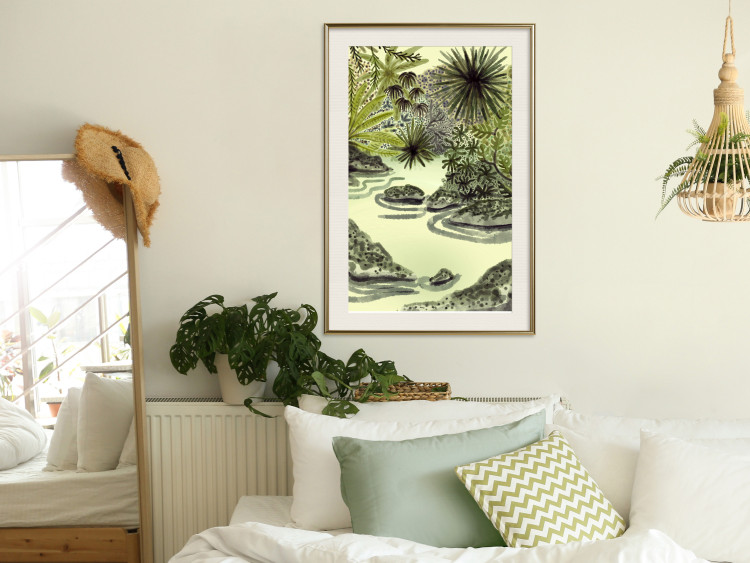 Wall Poster Tropical Lake - Watercolor Landscape in Shades of Green 150055 additionalImage 16
