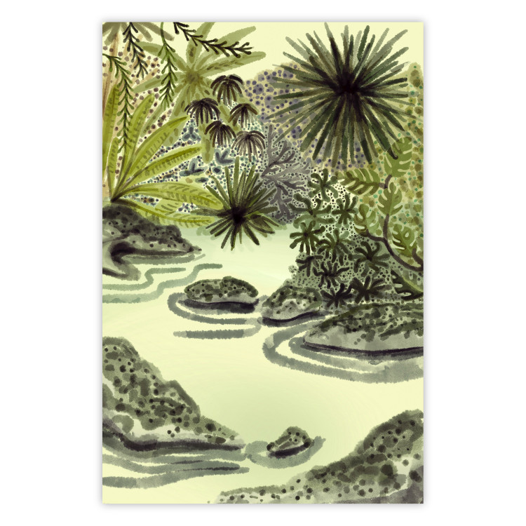 Wall Poster Tropical Lake - Watercolor Landscape in Shades of Green 150055