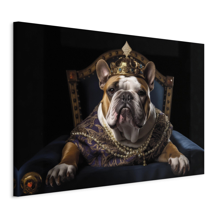 Canvas Print AI Dog English Bulldog - Animal Fantasy Portrait Wearing a Crown - Horizontal 150155 additionalImage 2