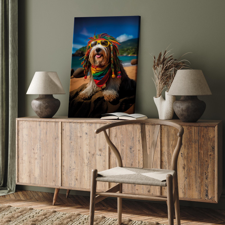 Canvas Print AI Bearded Collie Dog - Rasta Animal Chilling on Paradise Beach - Vertical 150255 additionalImage 11