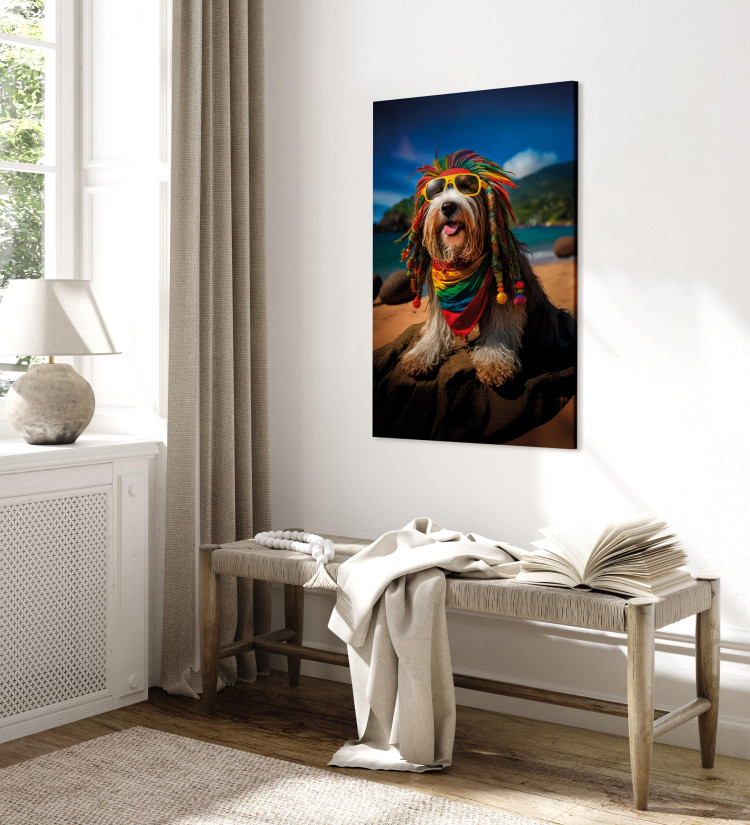 Canvas Print AI Bearded Collie Dog - Rasta Animal Chilling on Paradise Beach - Vertical 150255 additionalImage 4