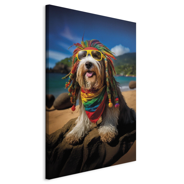 Canvas Print AI Bearded Collie Dog - Rasta Animal Chilling on Paradise Beach - Vertical 150255 additionalImage 2