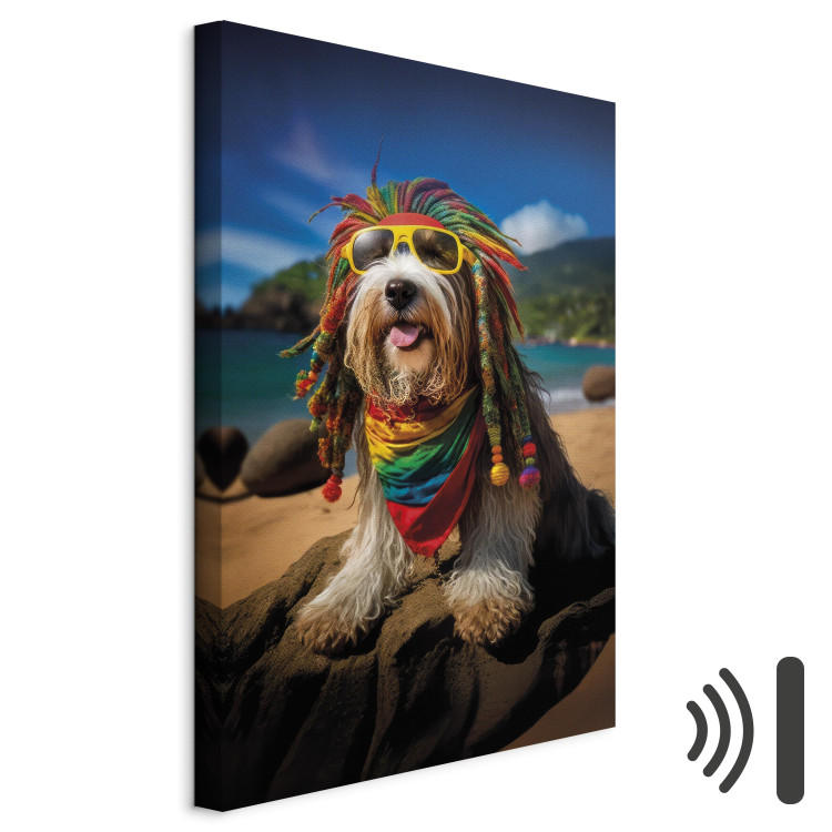 Canvas Print AI Bearded Collie Dog - Rasta Animal Chilling on Paradise Beach - Vertical 150255 additionalImage 8