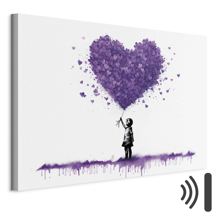 Canvas Lilac Hearts - Graffiti With a Child Holding Balloons in Banksy Style 151755 additionalImage 8