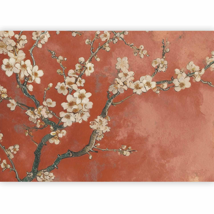 Photo Wallpaper Flowers on Twigs - Composition With a Tree Against a Terracotta Background 159455 additionalImage 5