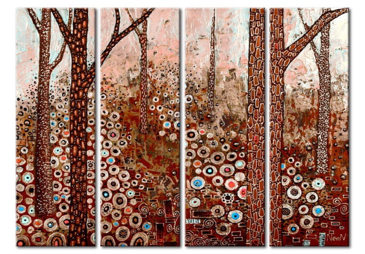 Canvas Print Silver Forest with Trees (4-piece) - abstraction in patterned design 46655