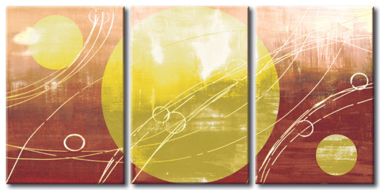 Canvas Art Print Abstraction (3-piece) - Yellow geometric figures on a brown background 47955