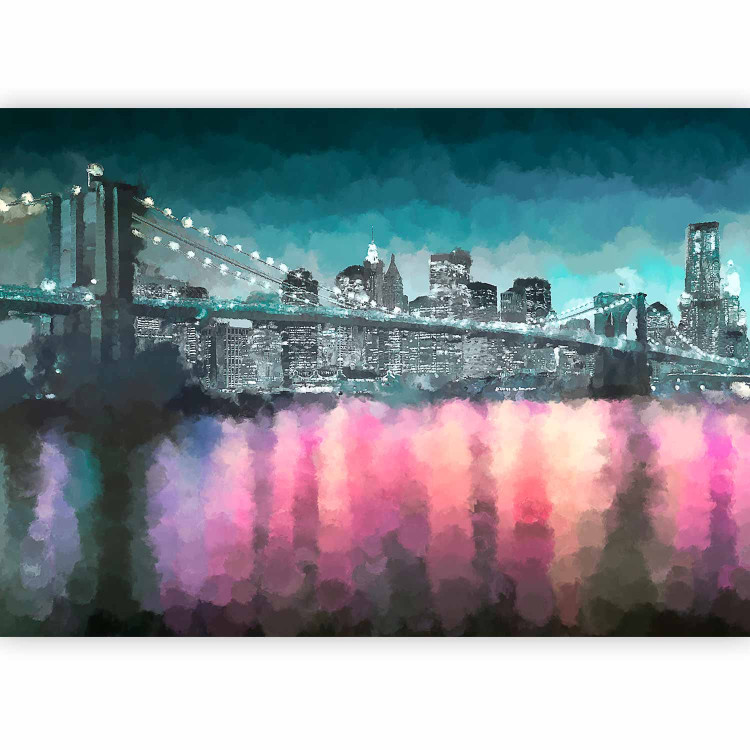 Photo Wallpaper Painted New York - Nighttime Architecture against the Background of the Brooklyn Bridge 61655 additionalImage 1