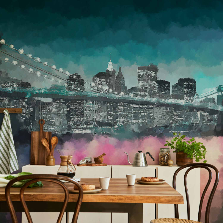Photo Wallpaper Painted New York - Nighttime Architecture against the Background of the Brooklyn Bridge 61655 additionalImage 6
