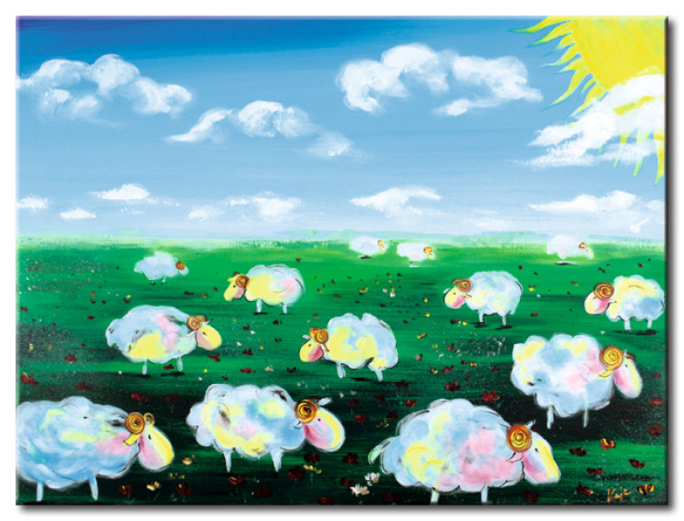 Canvas Print Meadow full of sheeps 90355